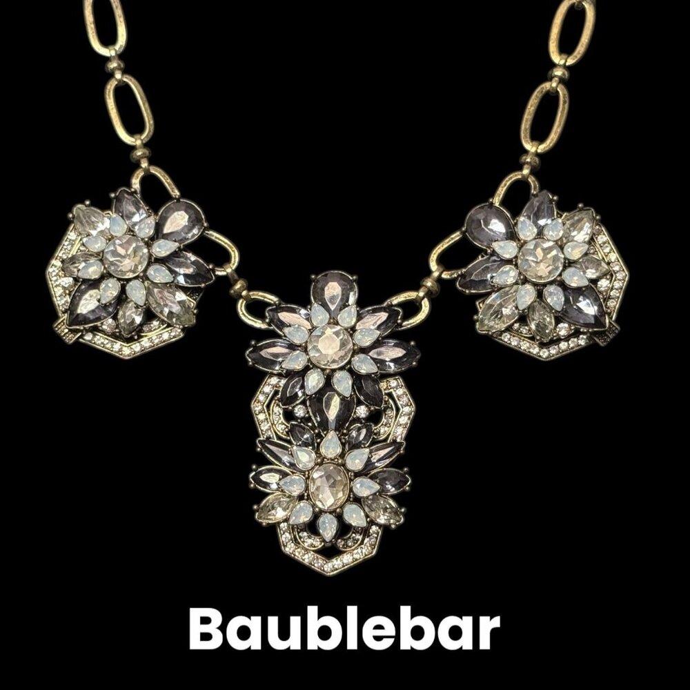 BaubleBar Statement Necklace Crystal Accents Antique Gold-Tone Links Adjustable